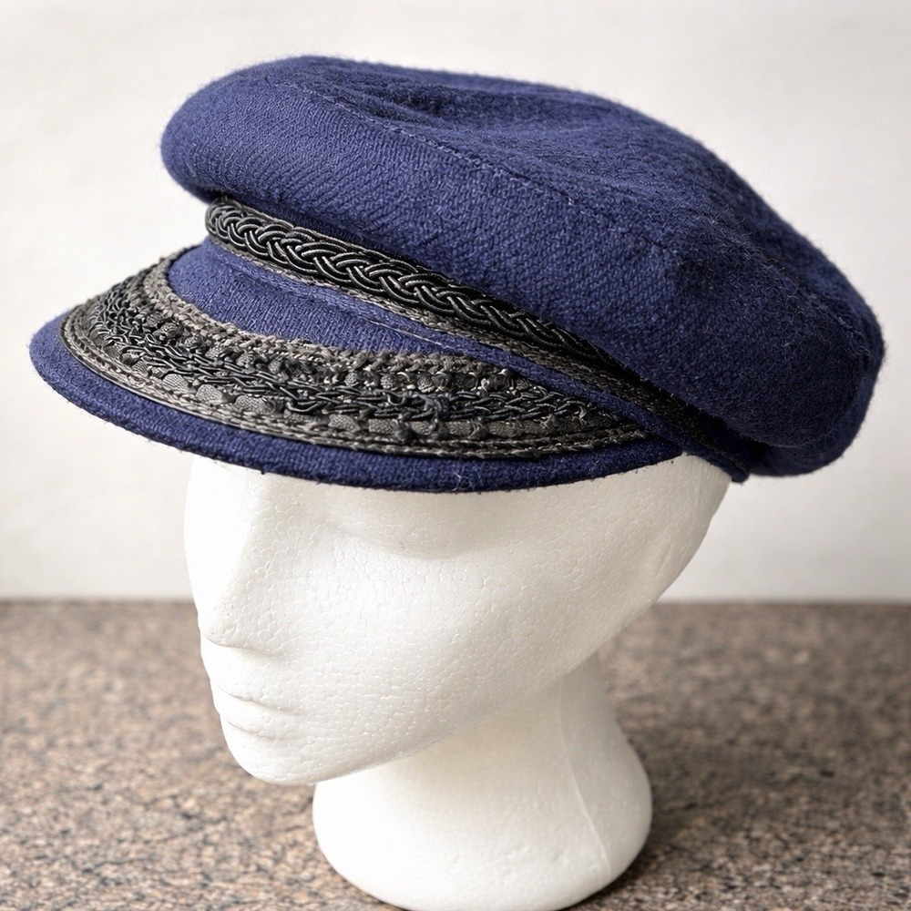 VTG Greek Fisherman's Wool Cap USA Made‎ Navy Hat Men's Small 6 3/4-6 7/8